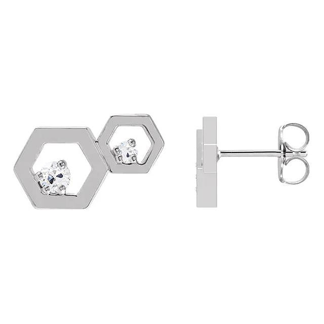 Old Miner Real Diamond Studs 1.50 Carats Hexagon Shape 2 Stone Jewelry