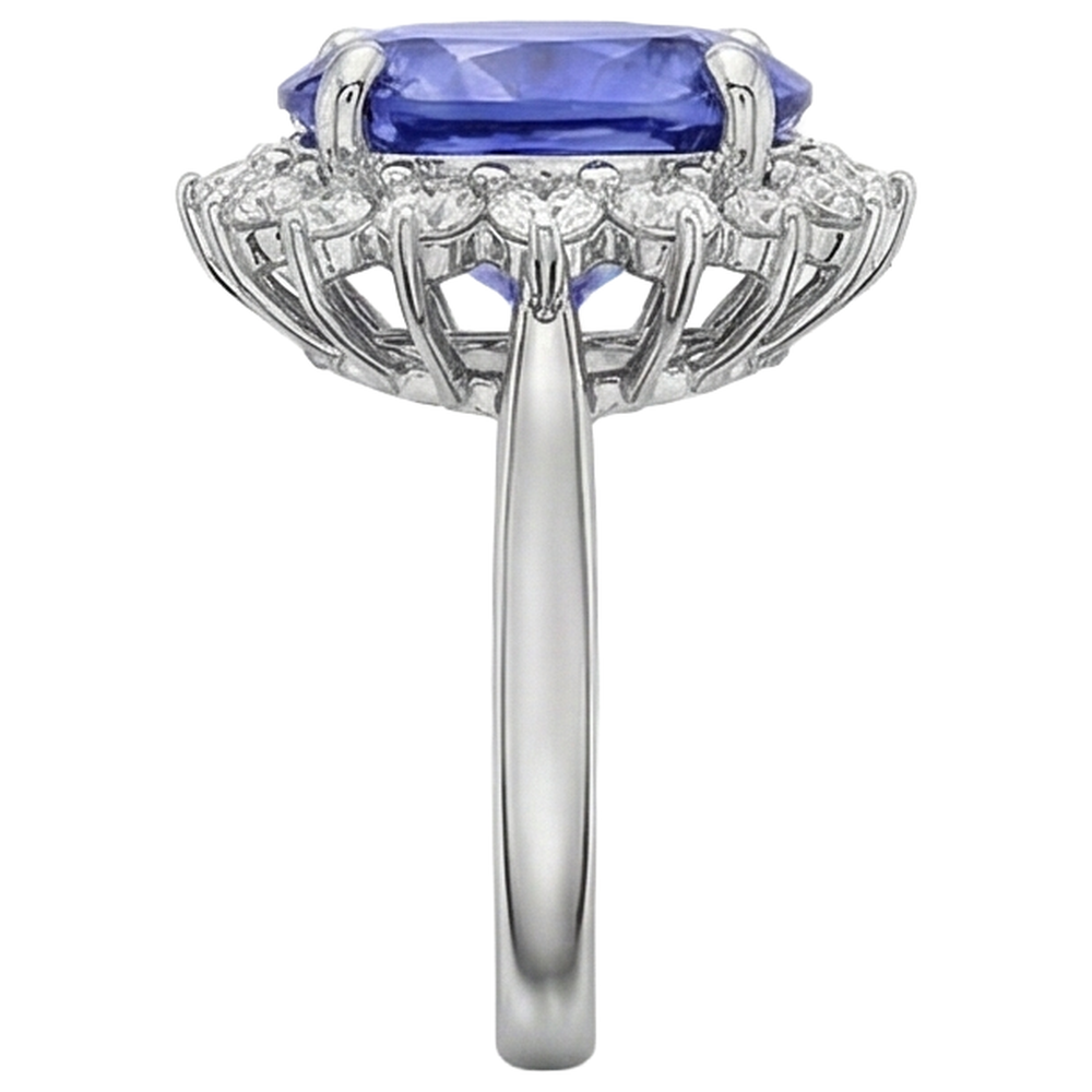 Oval AAA Tanzanite And Natural Earth Mined Diamond ( Not Lab Grown ) s 8 Carat Ring New White Gold 14K