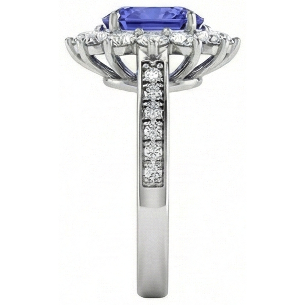 Oval And Round Brilliant Natural Earth Mined Diamond ( Not Lab Grown ) s 3.75 Carat Ring Tanzanite WG 14K
