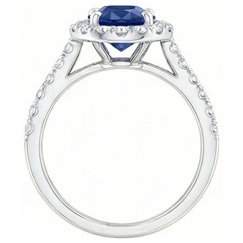 Oval Ceylon Sapphire And Natural Earth Mined Diamond ( Not Lab Grown ) Ring Solid Gold 14K