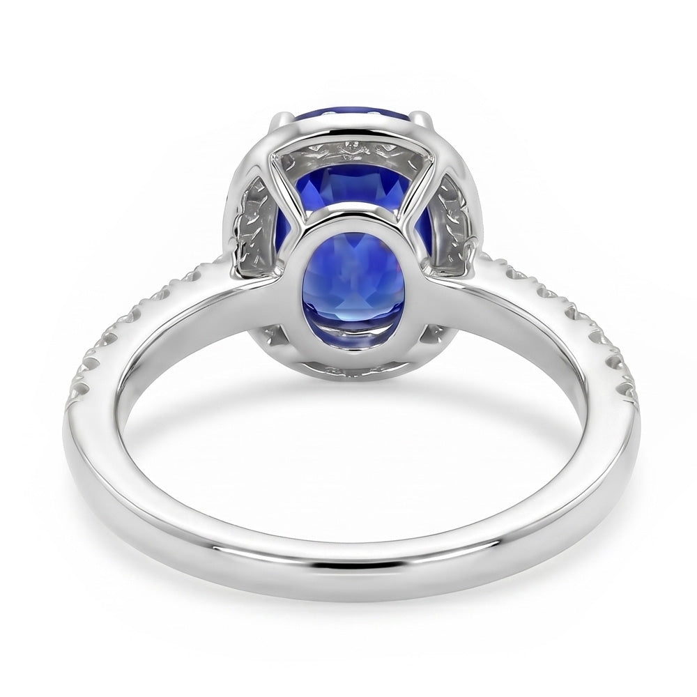 Oval Ceylon Sapphire Halo Natural Earth Mined Diamond ( Not Lab Grown ) Ring 11.75 Carats Gold 14K