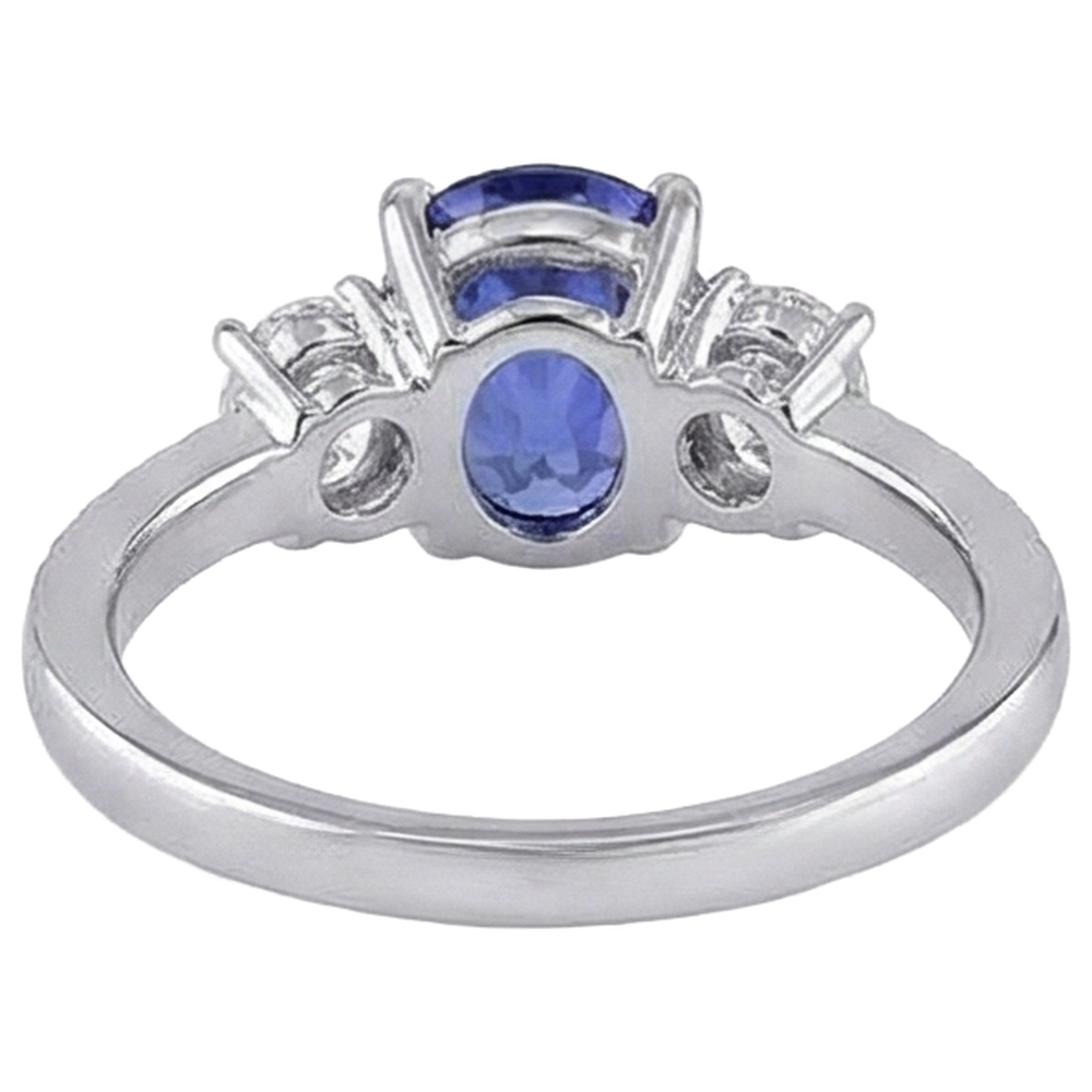 Oval Cut 4.50 Ct. Tanzanite With Natural Earth Mined Diamond ( Not Lab Grown )s 3 Stone Style Ring 14K