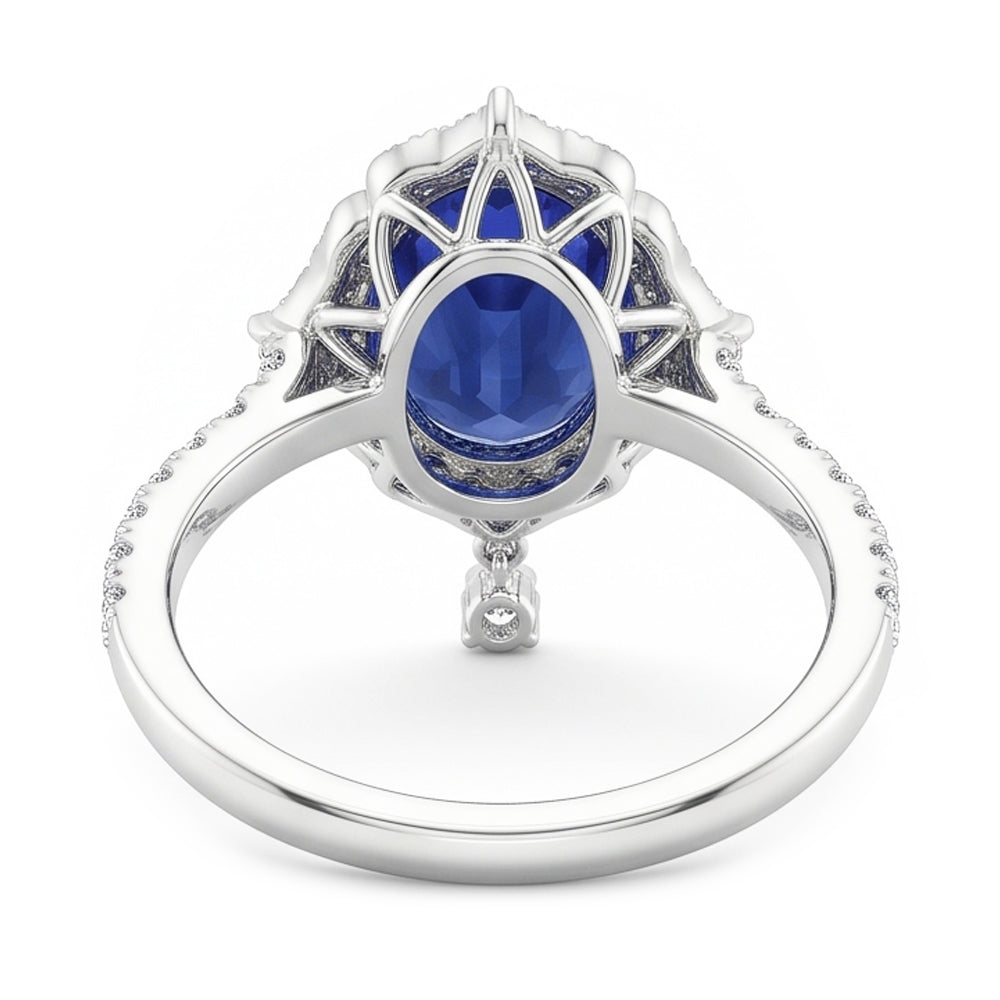 Oval Cut Halo Ceylon Sapphire Engagement Ring 5.50 Carats White Gold