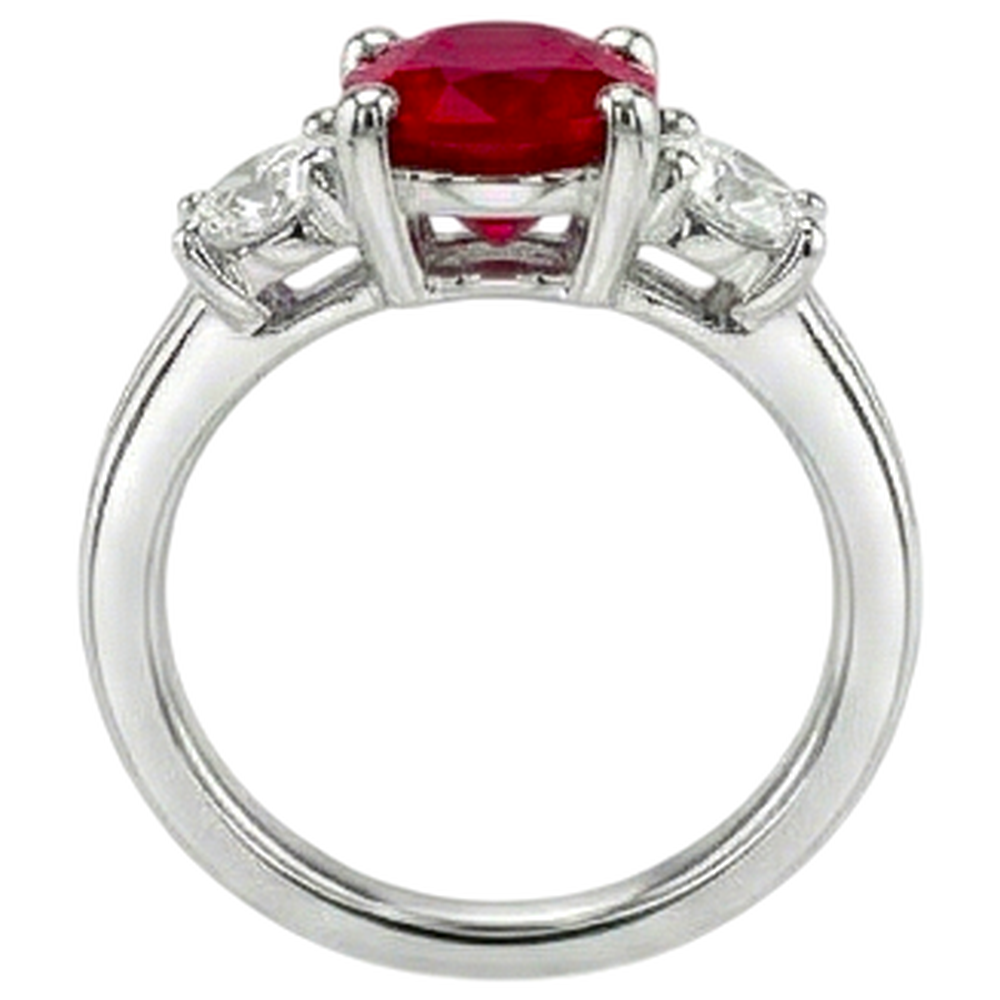 Oval Cut Red Ruby And Natural Earth Mined Diamond ( Not Lab Grown ) Three Stone Ring Gold 14K 1.80 Carats