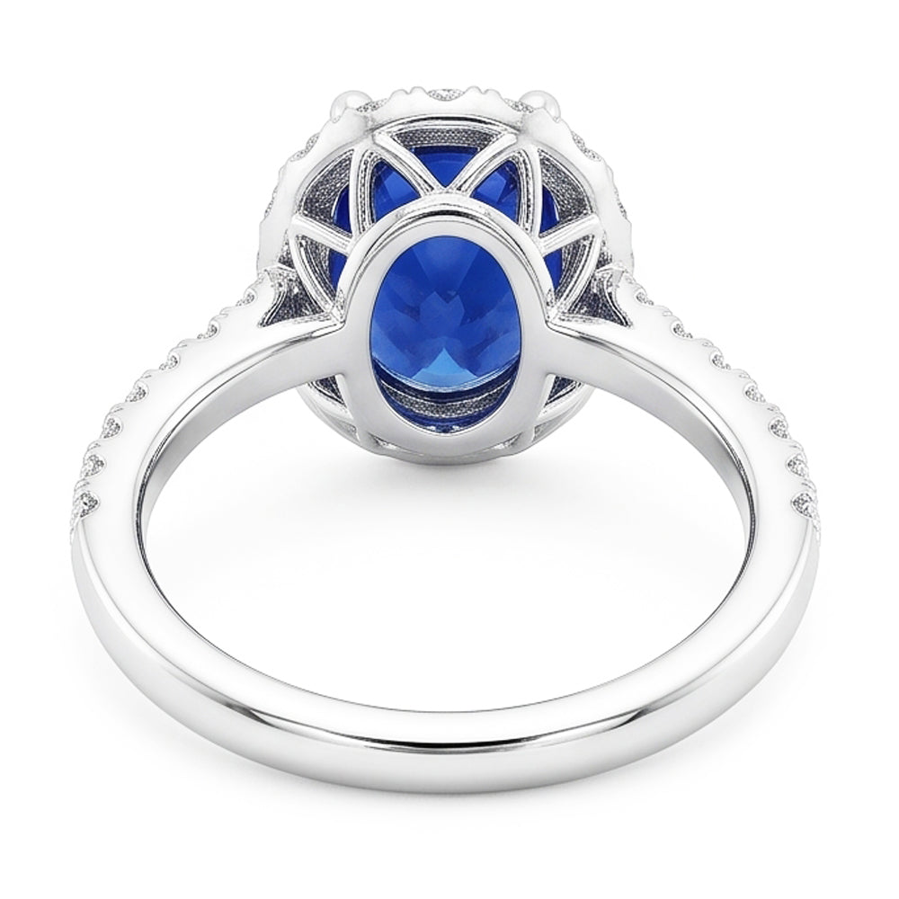 Oval Deep Blue Sapphire Halo Wedding Ring 6 Carats White Gold