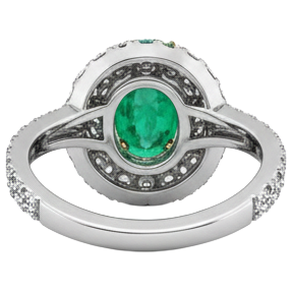 Oval Cut Emerald ring in 14K Two Tone Gold – top view