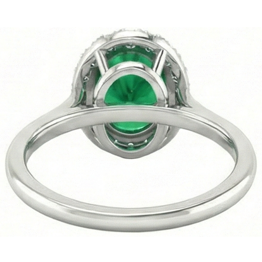 Oval Green Emerald With Round Natural Earth Mined Diamond ( Not Lab Grown ) 4.50 Carats Anniversary Ring