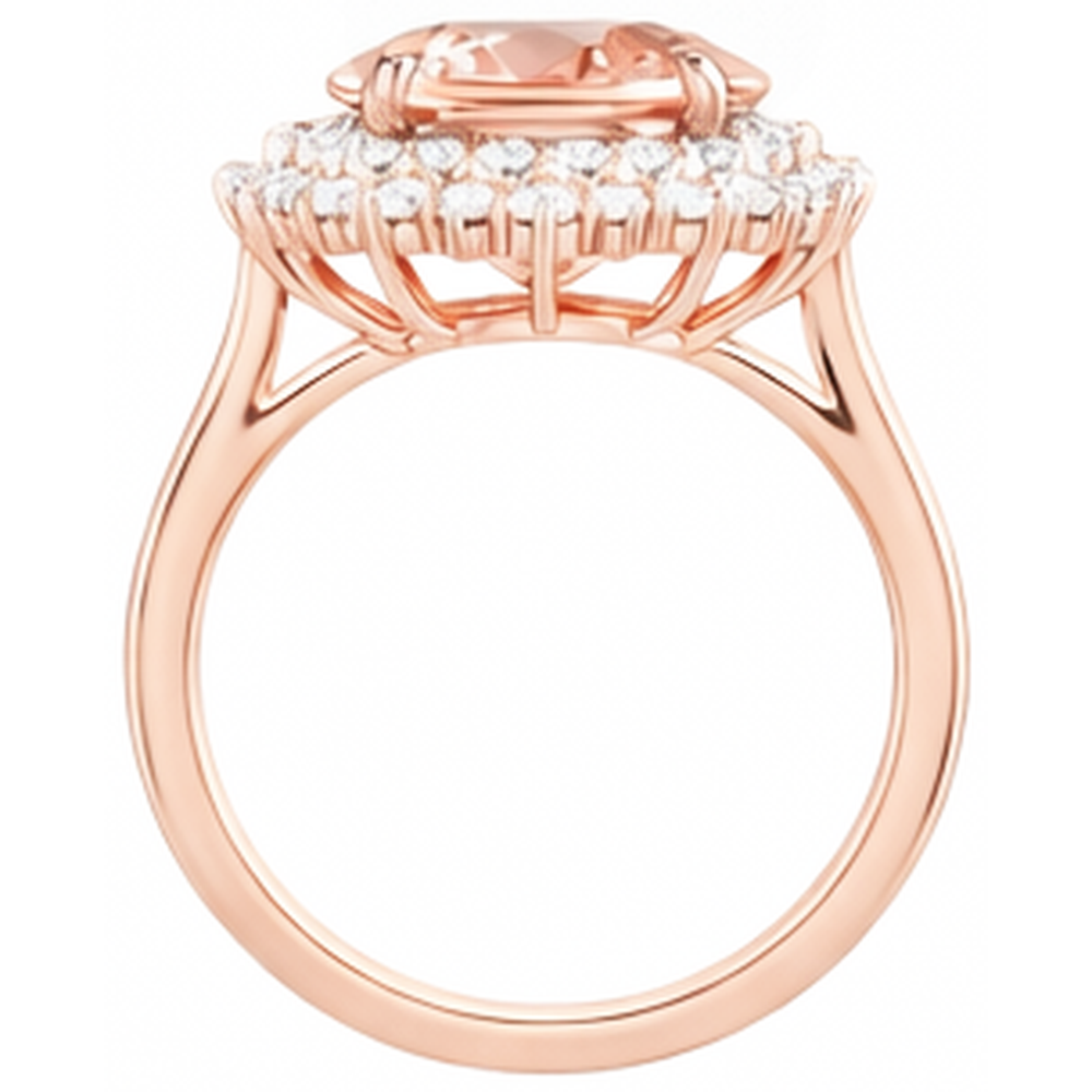 Oval Morganite And Round Natural Earth Mined Diamond ( Not Lab Grown )s 14 Ct Ring Gold Rose 14K
