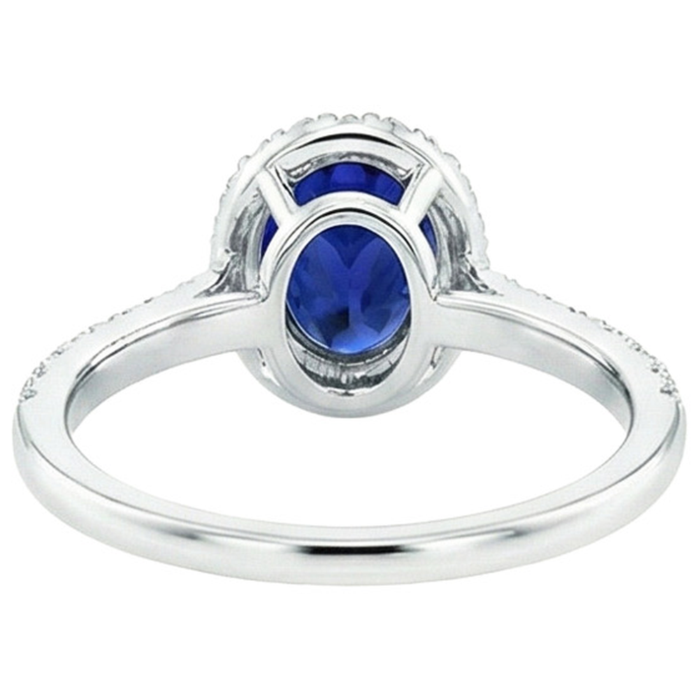 Oval Natural Earth Mined Diamond ( Not Lab Grown ) Halo Engagement Ring 5.50 Carats Ceylon Sapphire Accented