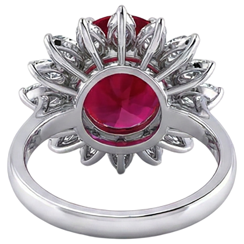 Oval Shape 13.80 Carats Ruby Natural Earth Mined Diamond ( Not Lab Grown ) White Gold 14K Ring