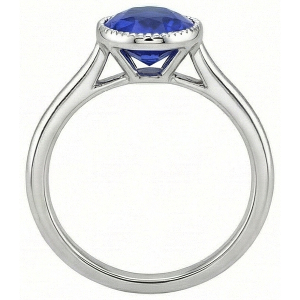 Oval Solitaire Blue Sapphire Ring Bezel Set 2.50 Carats Jewelry