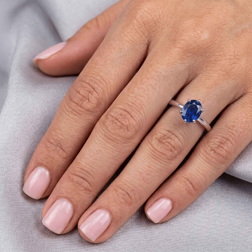 Oval Solitaire Ring Ceylon Sapphire 2.50 Carats White Gold Prong Set