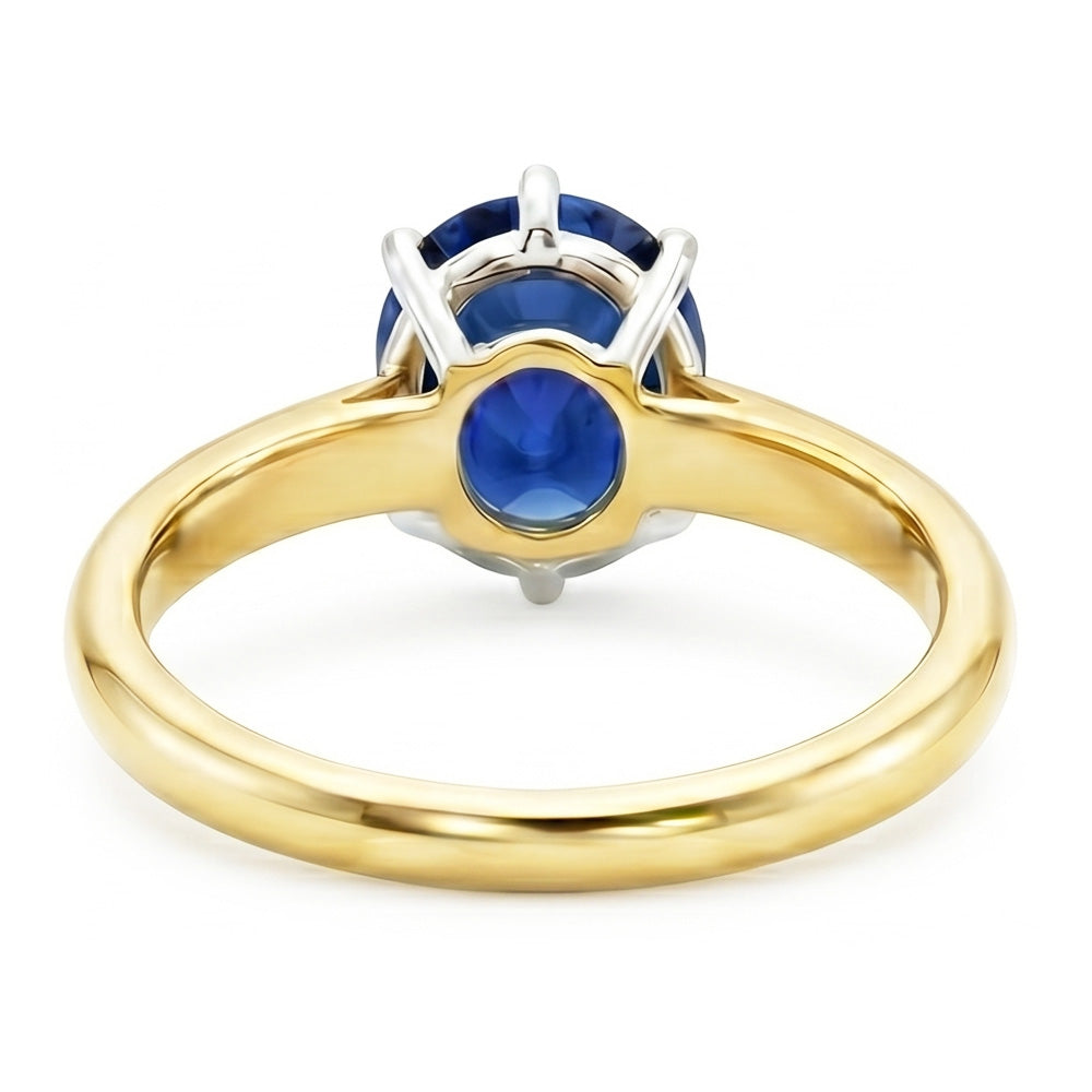 Oval Solitaire Ring Sri Lankan Sapphire Two Tone 2 Carats Thick Shank