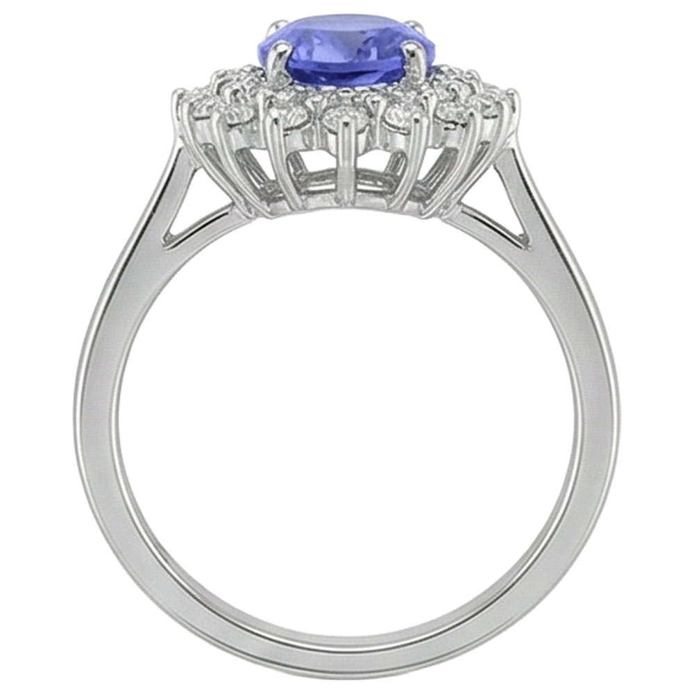 Oval Tanzanite And Round Natural Earth Mined Diamond ( Not Lab Grown )s 11.25 Carats Ring White Gold 14K