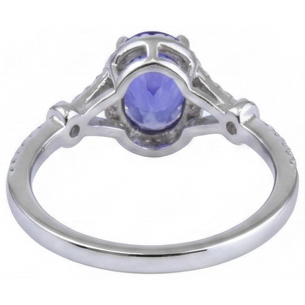 Oval Tanzanite And Round Natural Earth Mined Diamond ( Not Lab Grown )s 3.60 Ct. Wedding Ring White Gold