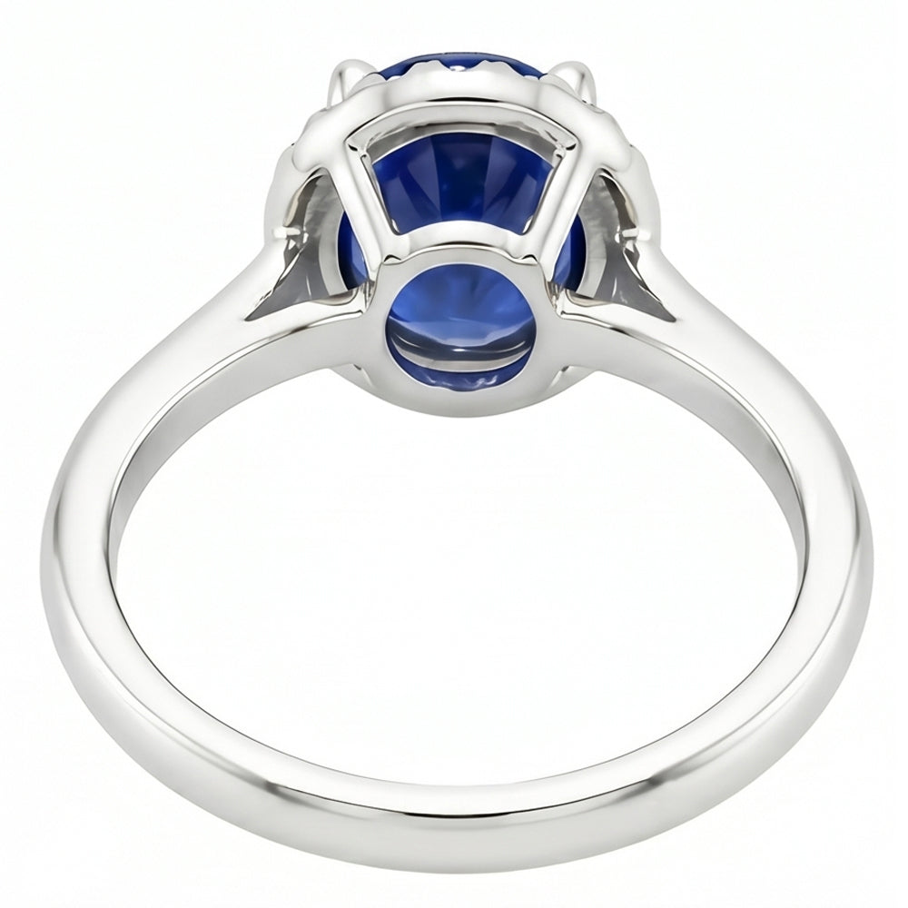 Oval & Round Cut Ceylon Sapphire With Natural Earth Mined Diamond ( Not Lab Grown ) Ring 2.80 Carats WG 14K