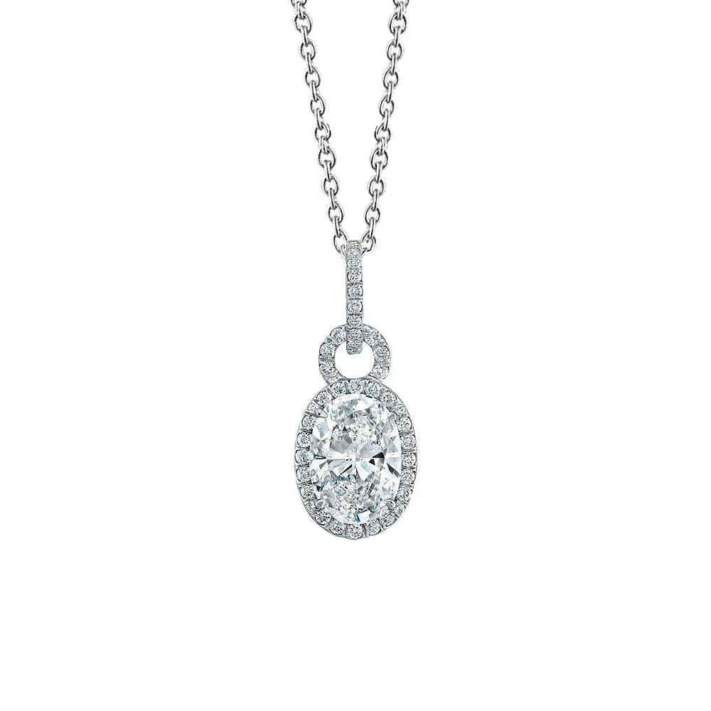 Oval And Round Cut Real Diamond Pendant Necklace 3.40 Ct