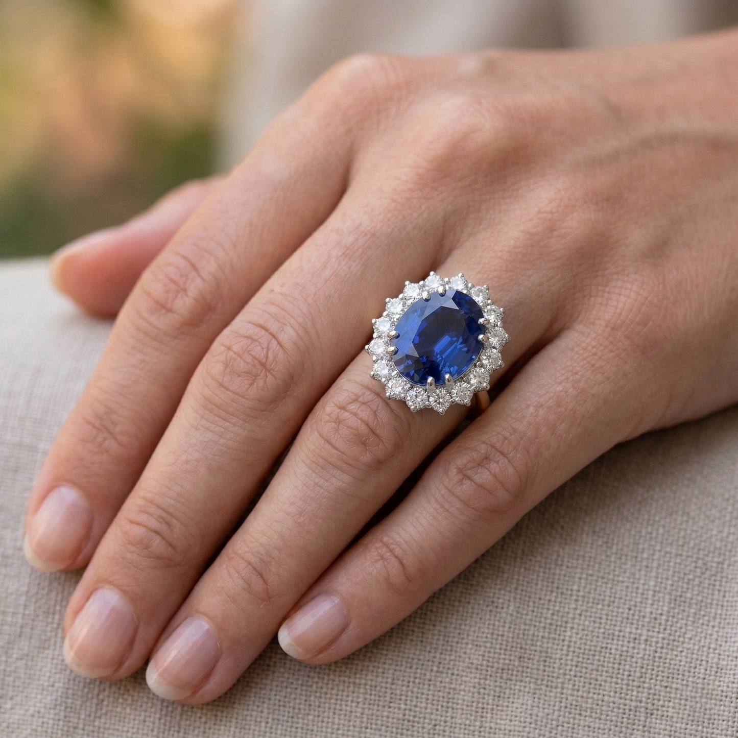 Oval Ceylon Sapphire Natural Earth Mined Diamond ( Not Lab Grown ) s 8.51 Ct Ring Two Tone White Gold 14K