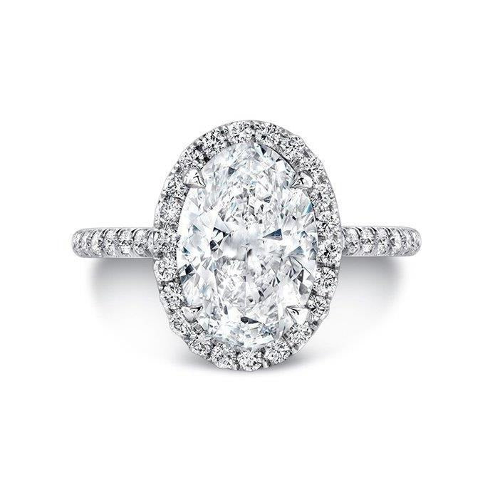 Oval Cut 5.01 Carats Halo Natural Diamonds Engagement Ring 14K White Gold - Halo Ring-harrychadent.ca