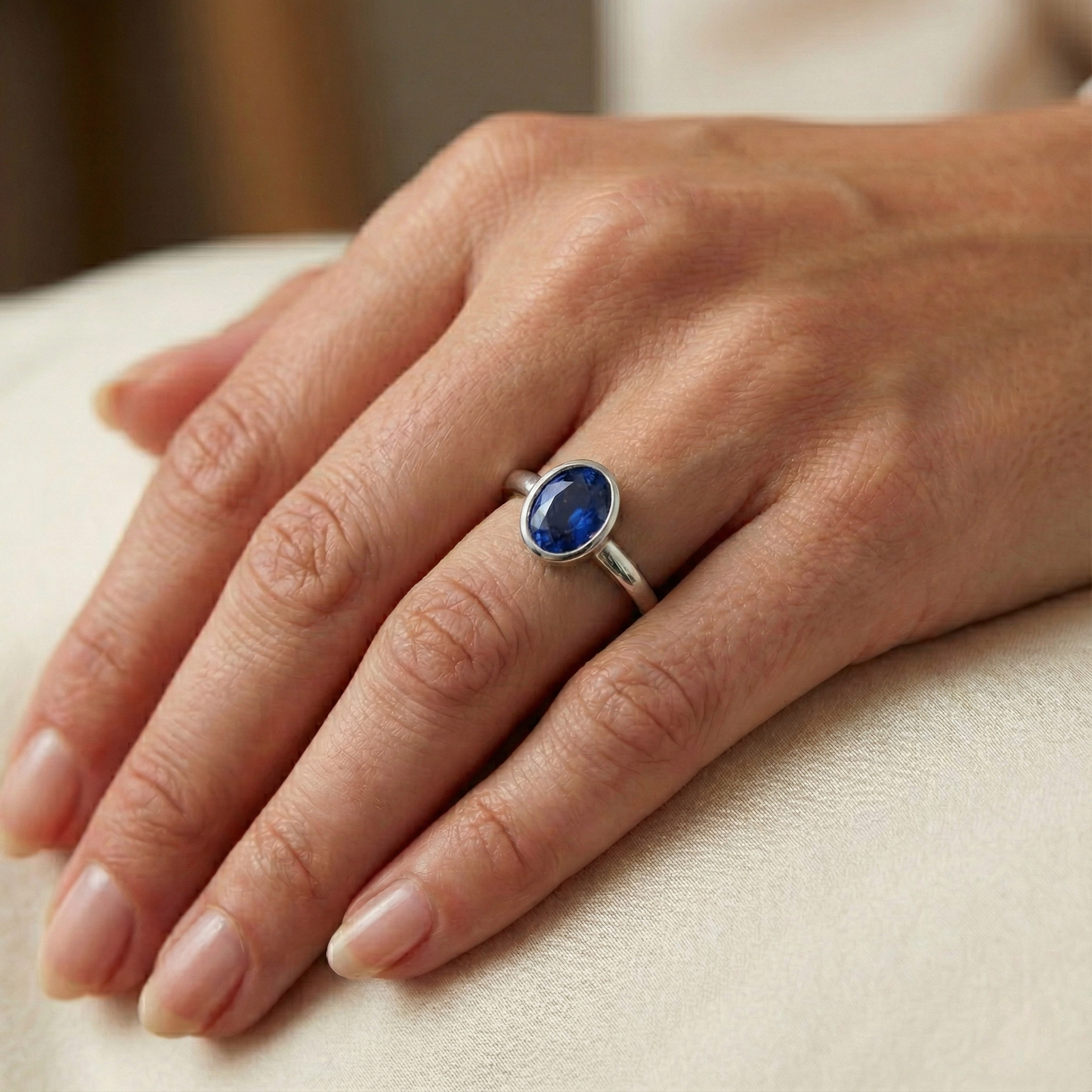 Oval Cut Sapphire Solitaire Ring Bezel Set 2 Carats Ladies Jewelry
