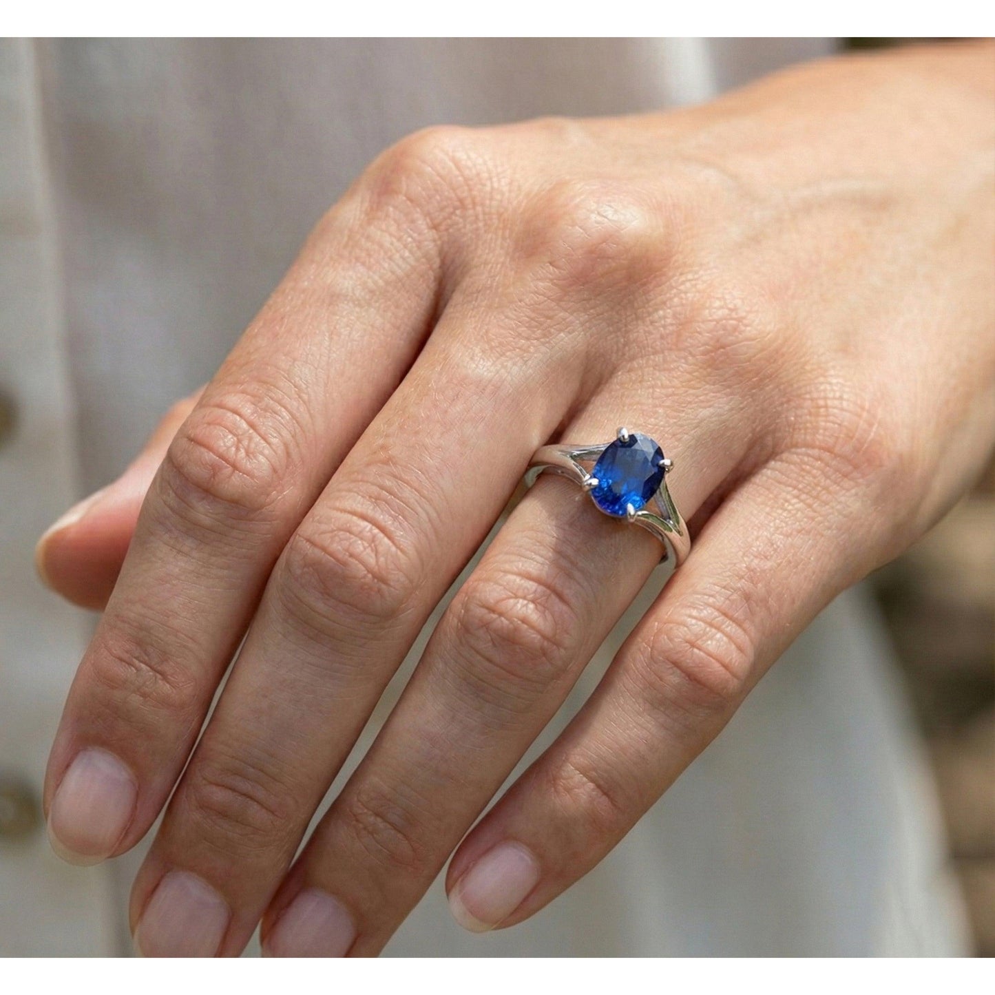 Natural Real ( Not Lab Grown ) Oval Cut Solitaire Sapphire Engagement Ring