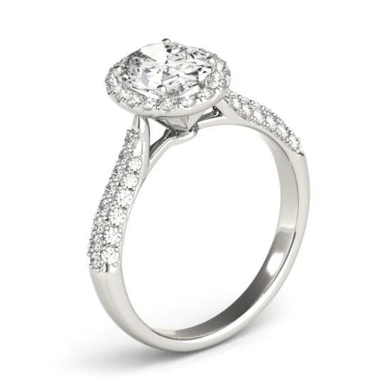 Oval Halo Genuine Diamond Engagement Ring 1.75 Carats White Gold Jewelry
