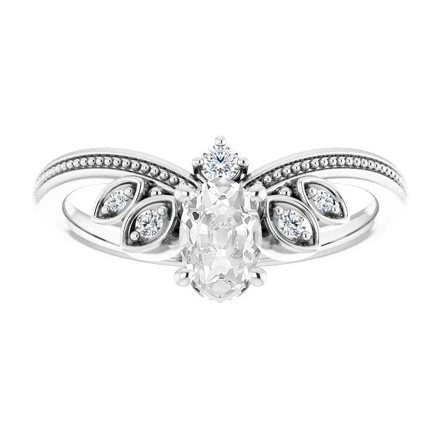 Oval Old Cut Real Diamond Ring Enhancer Beaded Vintage Style 3.25 Carats