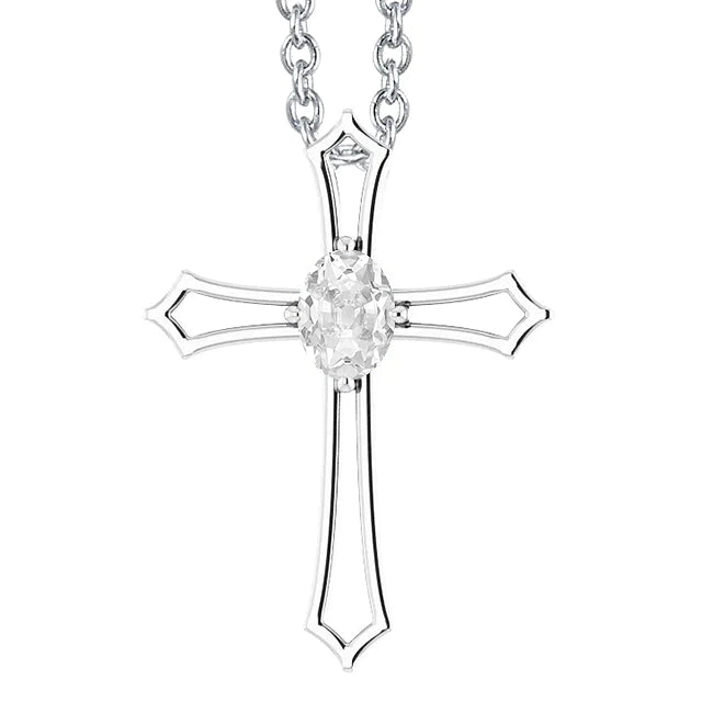 Oval Old Miner Gold Cross Real Diamond Pendant 1.50 Carats With Chain