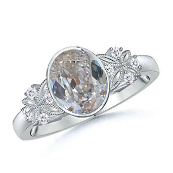 Oval Old Miner Real Diamond Ring Butterfly Style 2 Carats Bezel Set