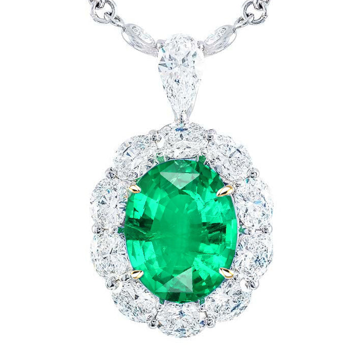Oval Cut Colombian Emerald ring in Two-Tone 14K Gold – main view