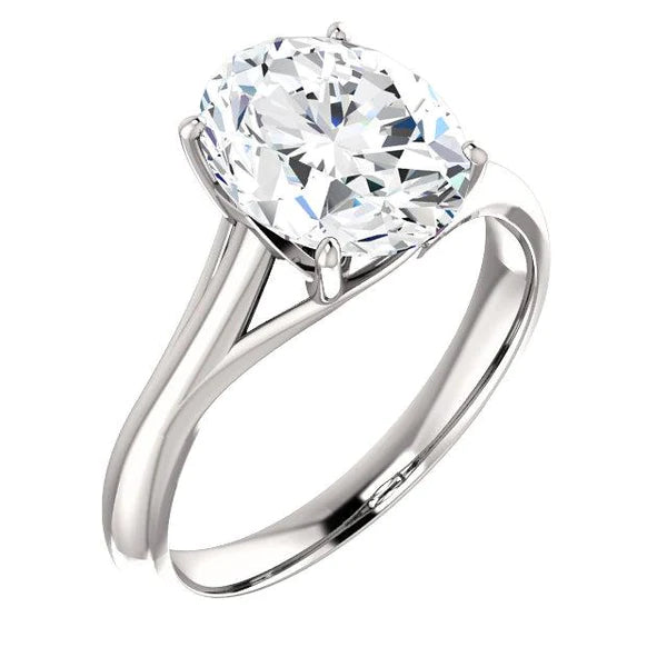 Oval Solitaire Ring 5 Carats Natural Diamond Trellis Setting White Gold Jewelry