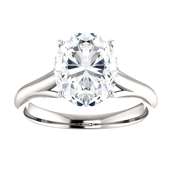 Oval Solitaire Ring 5 Carats Natural Diamond Trellis Setting White Gold Jewelry