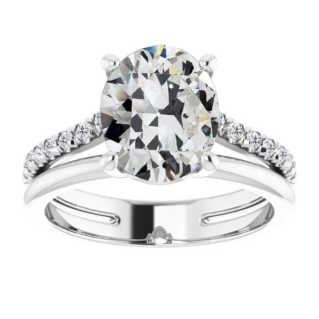 Fine Diamond Old Mine Cut Solitaire Ring with Accents in 14K White Gold – main view