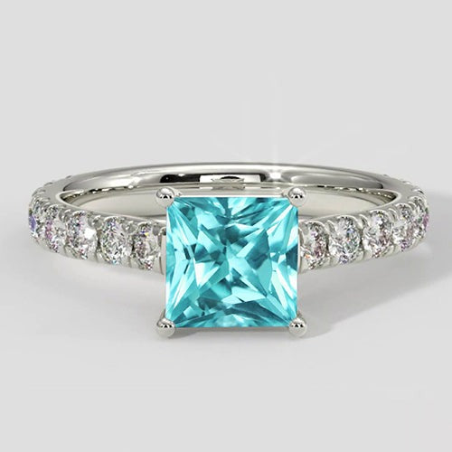 Pave Diamond Cushion Paraiba Ring