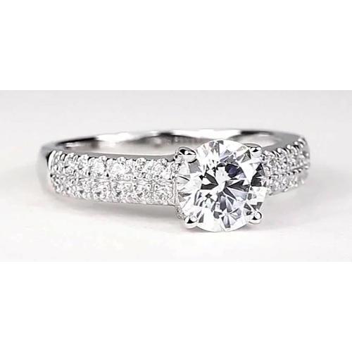Pave Set Round Natural Diamond Ring White Gold 14K