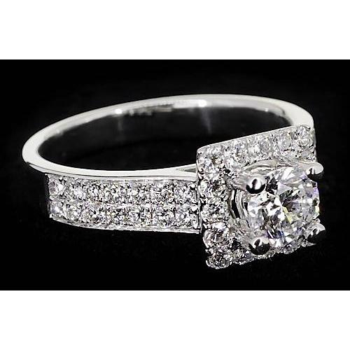 Pave Setting 3 Carats Round Real Diamond Engagement Ring White