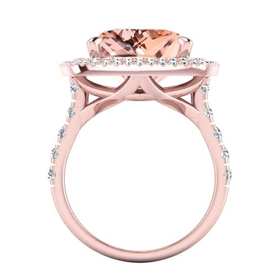 Peach Cushion Morganite With Diamonds Ring Rose Gold Women's Jewelry