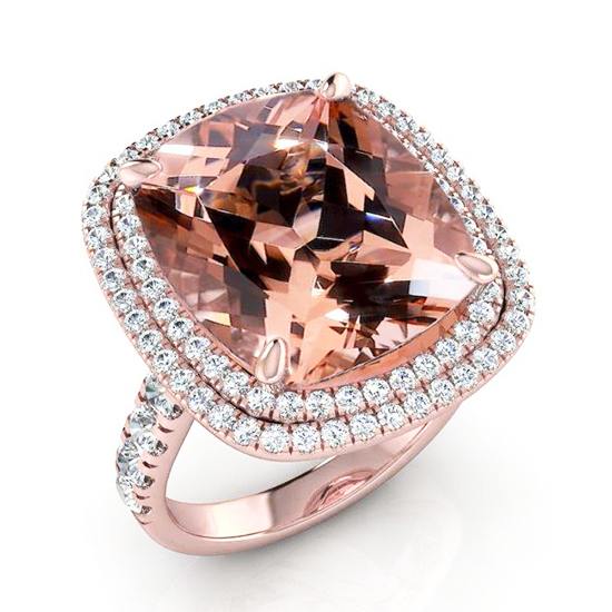 Peach Cushion Morganite With Natural Earth Mined Diamonds Ring Rose Gold Women's Jewelry