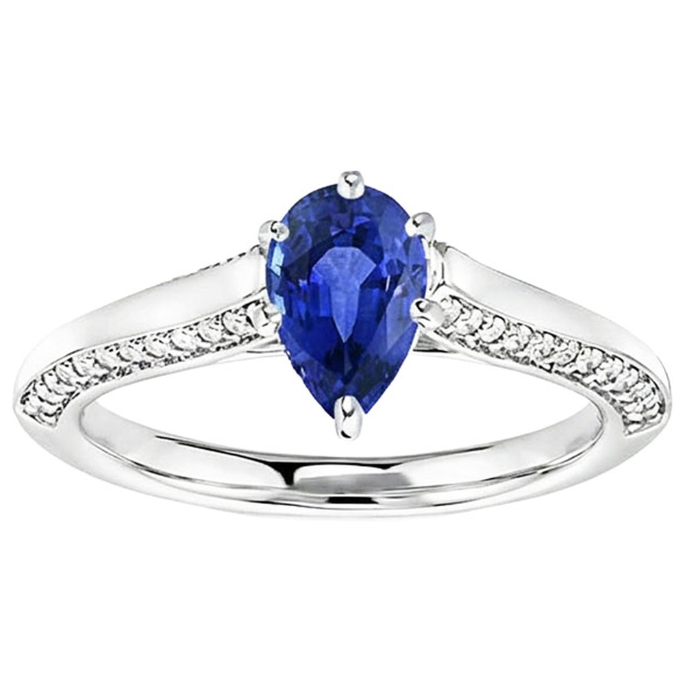 Pear Blue Sapphire Engagement Ring Prong Set White Gold 4.50 Carats
