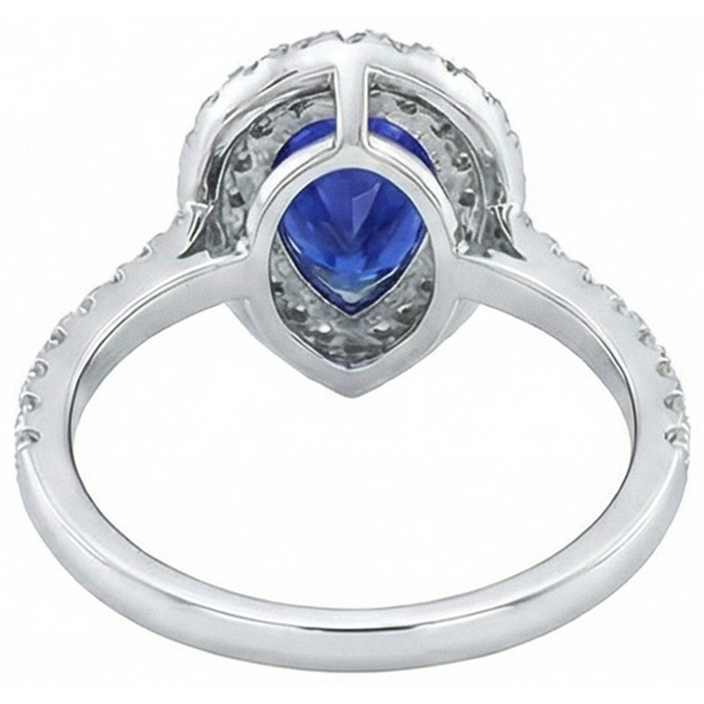 Pear Cut Ceylon Sapphire Natural Earth Mined Diamond ( Not Lab Grown ) Ring White Gold 14K 4 Carats