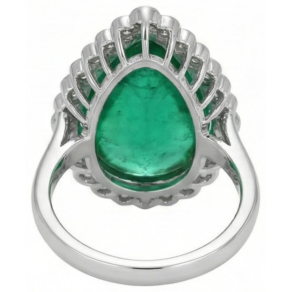 Pear Cut Green Emerald And Round Natural Earth Mined Diamond ( Not Lab Grown ) Engagenent Ring 7.75 Carats