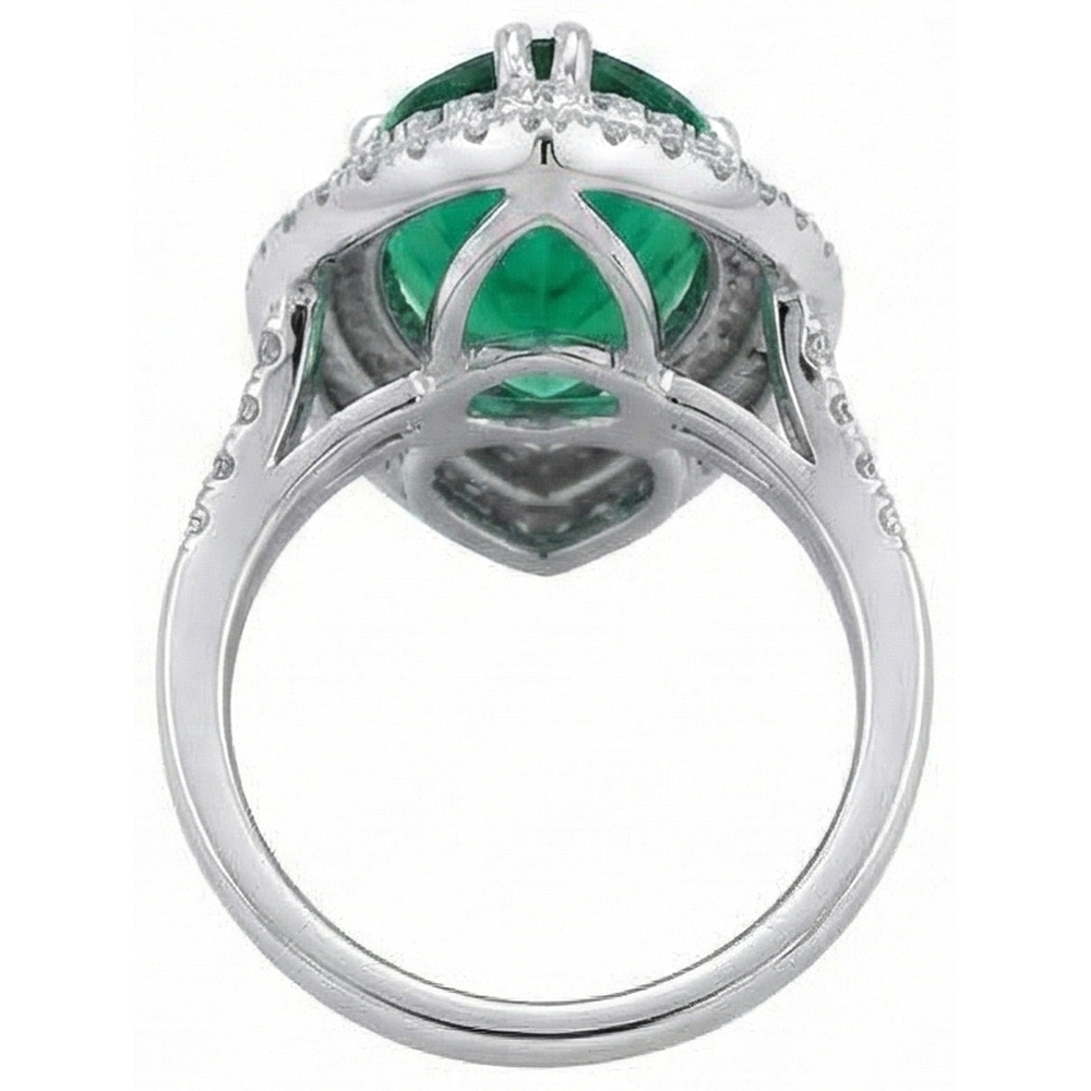 Pear Cut Green Emerald With Halo Round Natural Earth Mined Diamond Wedding Ring 5.50 Ct Gold