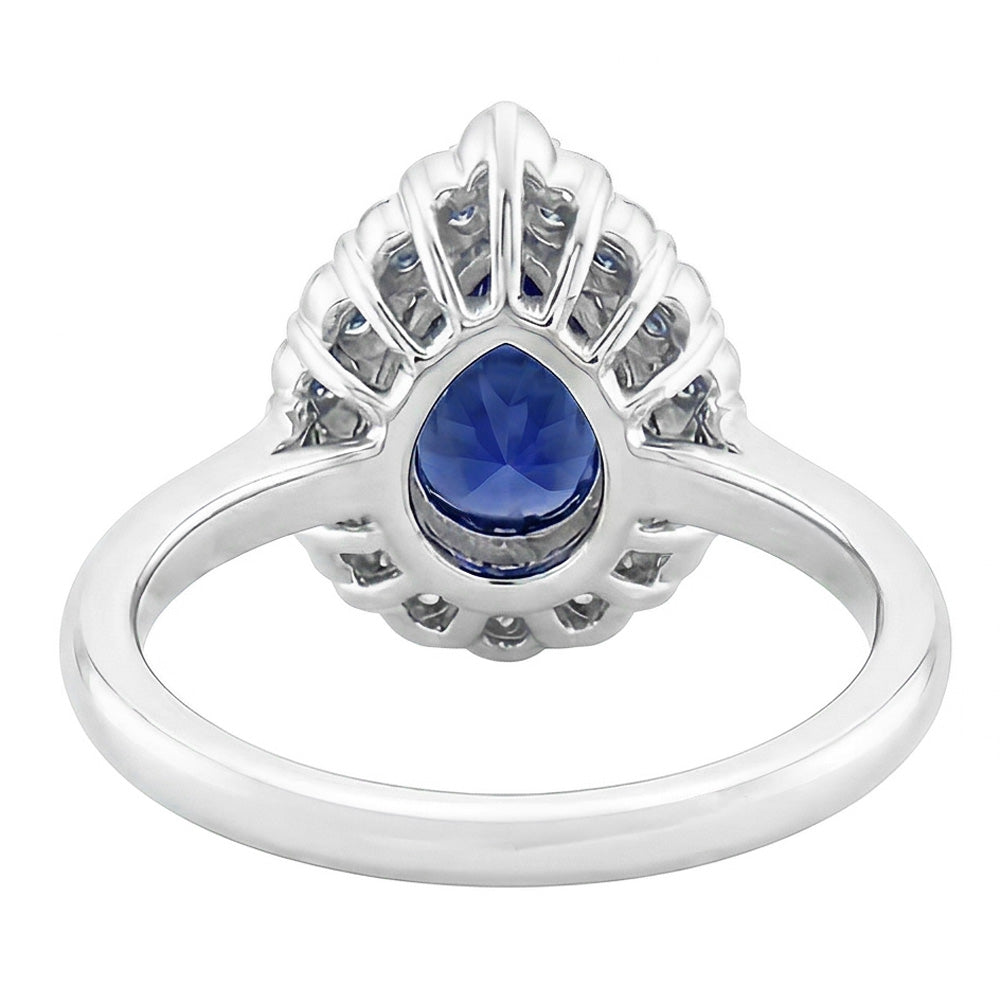 Pear Sapphire Cluster Halo Ring