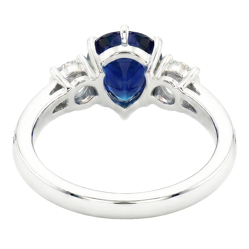 Pear Sapphire Gemstone Ring With Accents Round Natural Earth Mined Diamond ( Not Lab Grown )s 3.50 Carats