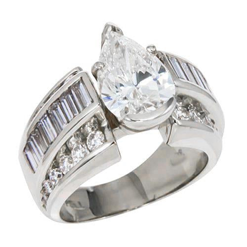 Pear Center Real Diamond Engagement Ring Baguettes On Shank 6.01 Ct. WG 14K - Engagement Ring-harrychadent.ca
