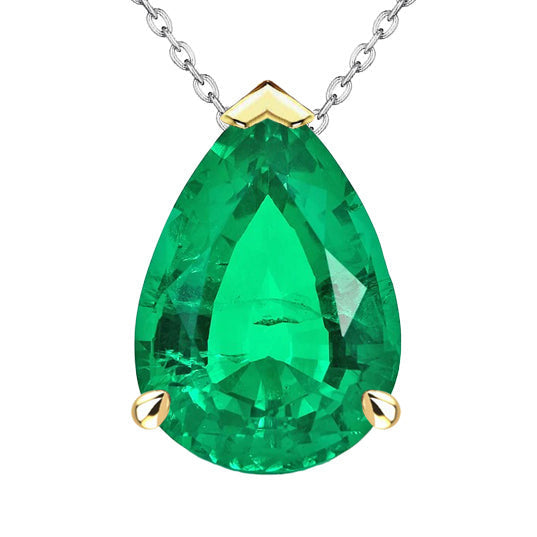 Pear Cut Colombian Emerald ring in 14K Two Tone Gold – main view