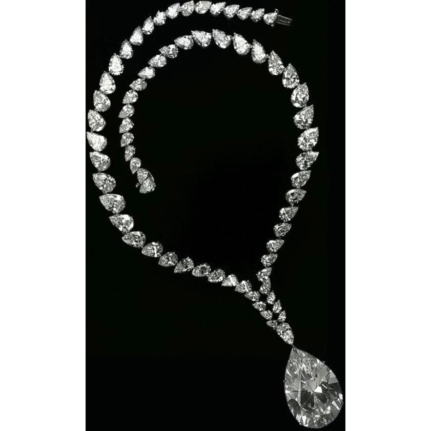 Pear Cut Real Diamond Necklace White Gold Jewelry New 31 Carats