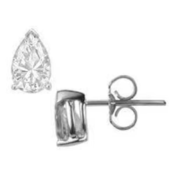 Pear Cut Solitaire Real Diamond Stud Earring 1.50 Carats 14K White Gold