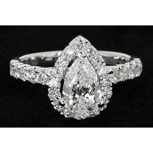 Pear Genuine Diamond Engagement Halo Ring Classic Style 3 Carats
