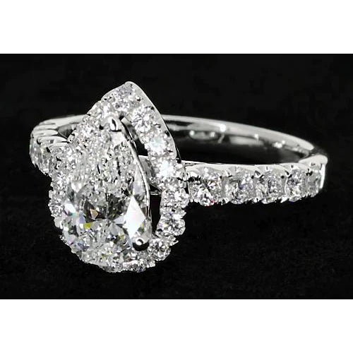 Pear Genuine Diamond Engagement Halo Ring Classic Style 3 Carats